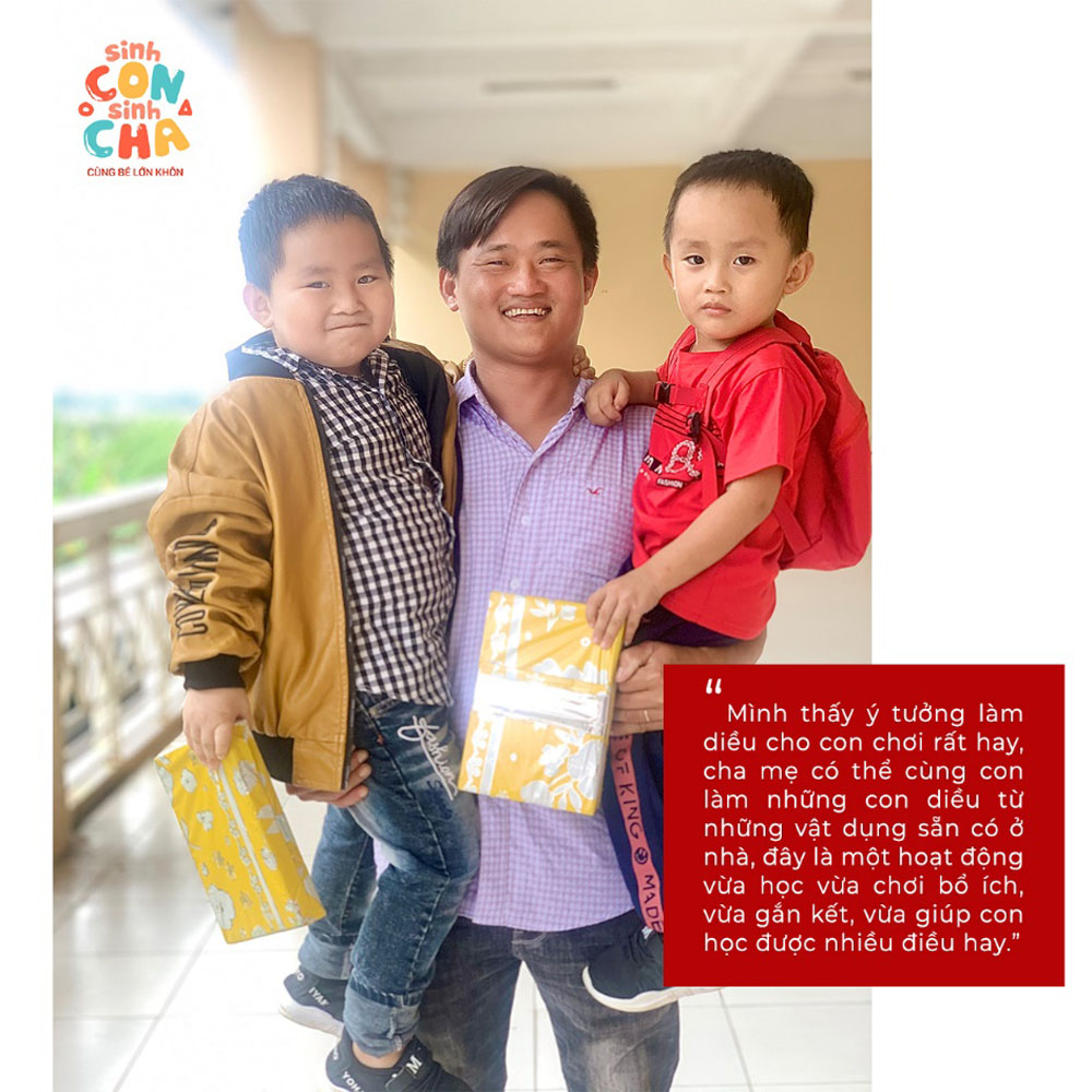 Anh Nguyễn Ngọc Hiếu thích thú với nội dung “làm đồ chơi cùng con” và cho rằng chính cha mẹ cũng học được rất nhiều điều bổ ích từ hoạt động này