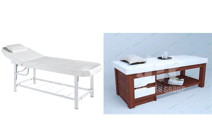 Giường massage khung chân inox và giường massage khung chân gỗ