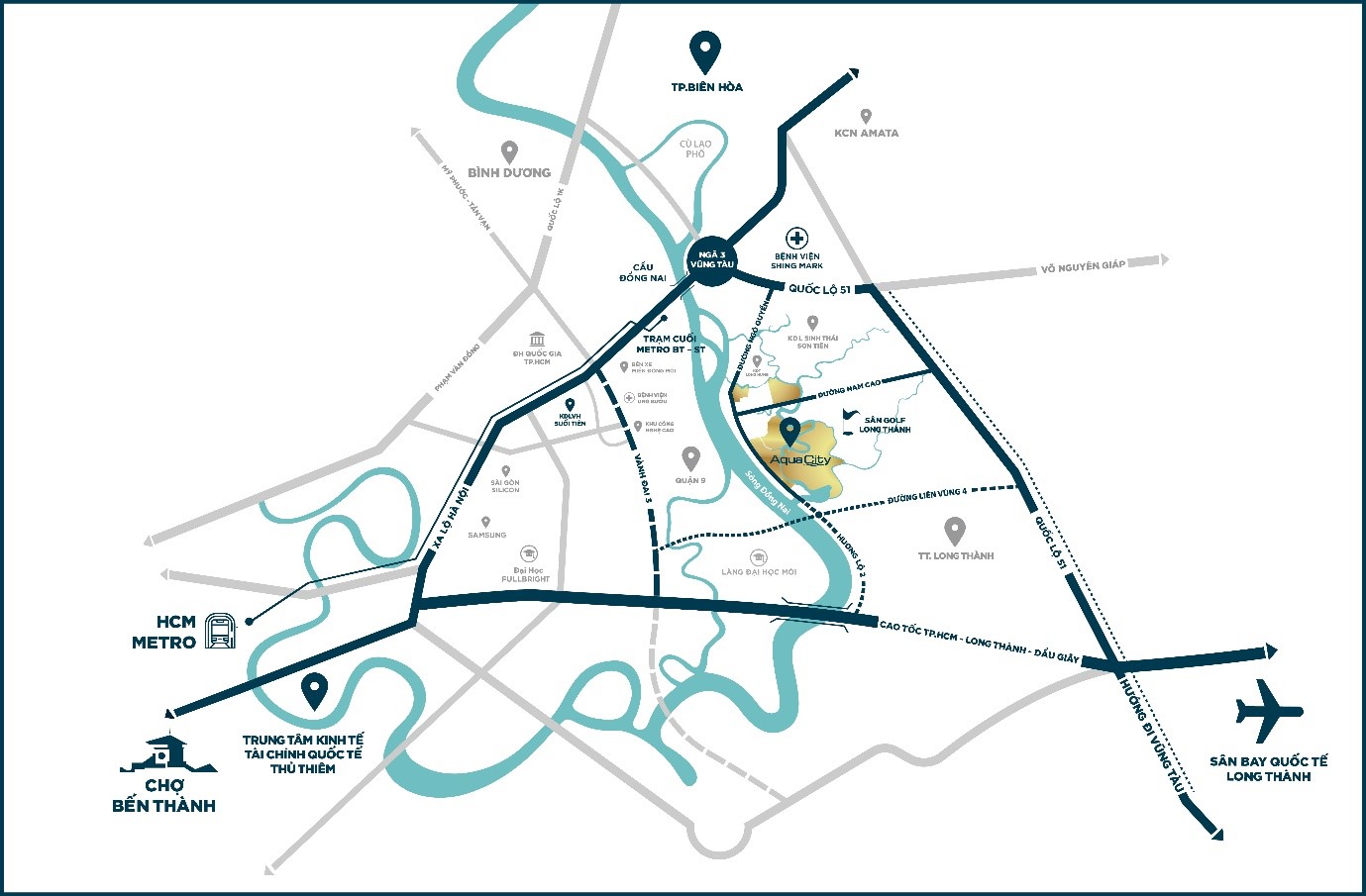 Từ đô thị sinh thái thông minh Aqua City chỉ mất 20 phút để kết nối về sân bay Long Thành tương lai