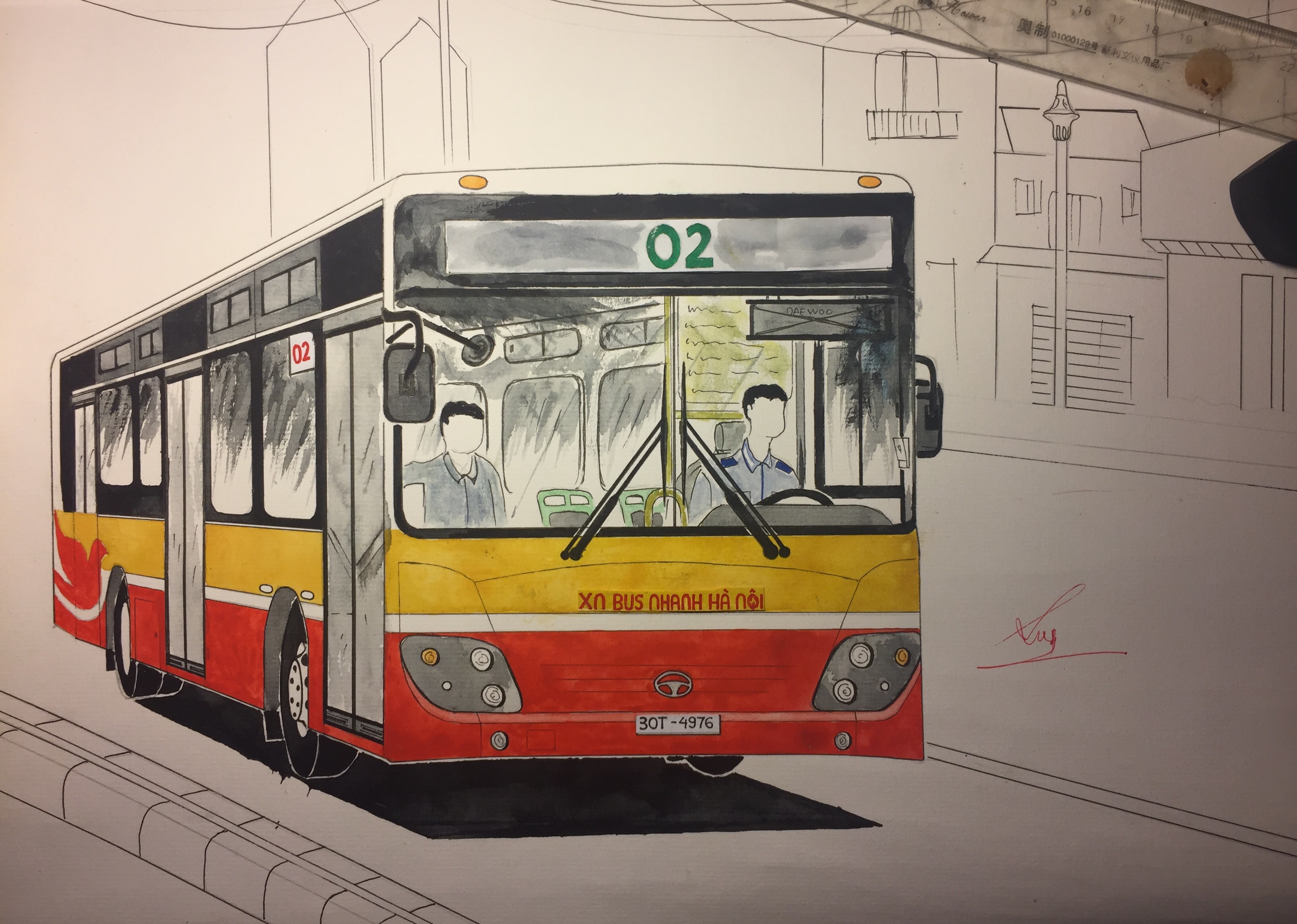 Chào mừng đến với bộ sưu tập tranh vẽ xe buýt Hà Nội! Hình ảnh này sẽ mang bạn đến với những cảnh đẹp của thành phố với các chuyến xe vận chuyển. Hãy khám phá những đường phố đông đúc được thể hiện trong tranh với màu sắc tươi sáng và sắc nét, và cảm nhận sự sống động của xe buýt trong tác phẩm này.