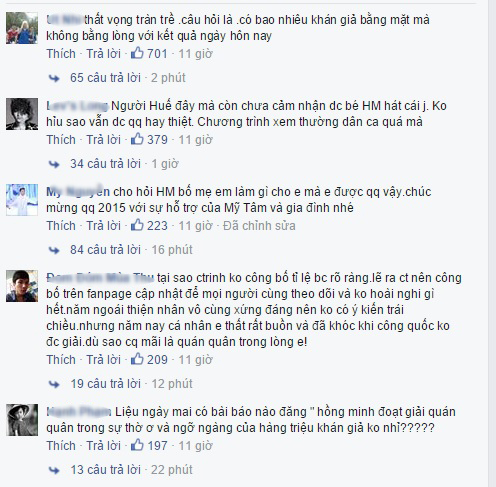 Trên fanpage của chương trình, khán giả vẫn liên tục bày tỏ sự không hài lòng với kết quả - Ảnh chụp màn hình