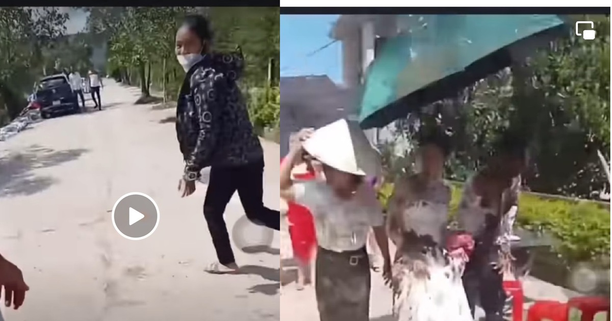 Xôn xao clip cô dâu, chú rể bị hắt chất bẩn vào người trong lễ đón dâu