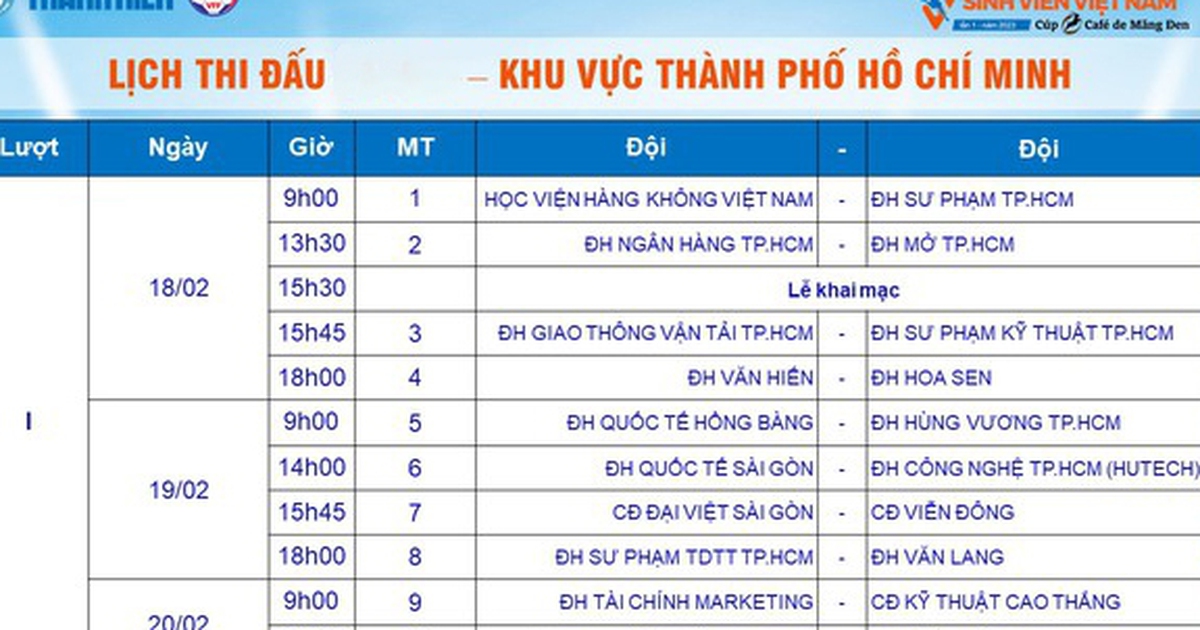 Lịch thi đấu vòng loại giải bóng đá Thanh Niên Sinh viên Việt Nam 2023