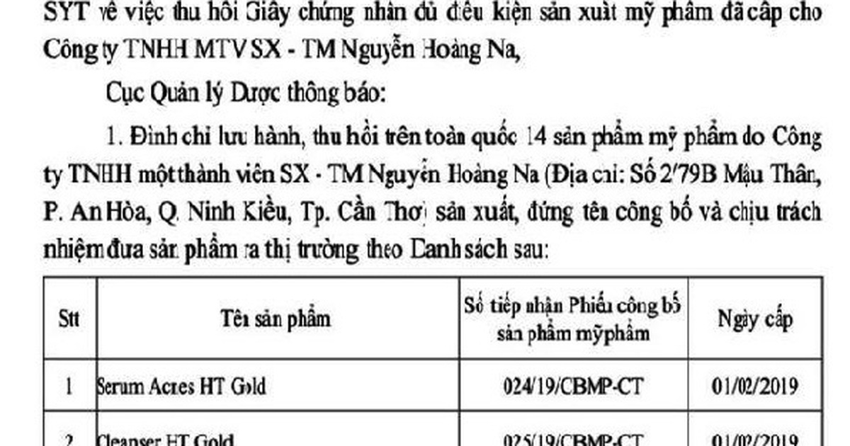 Đình chỉ lưu hành và thu hồi 14 mỹ phẩm