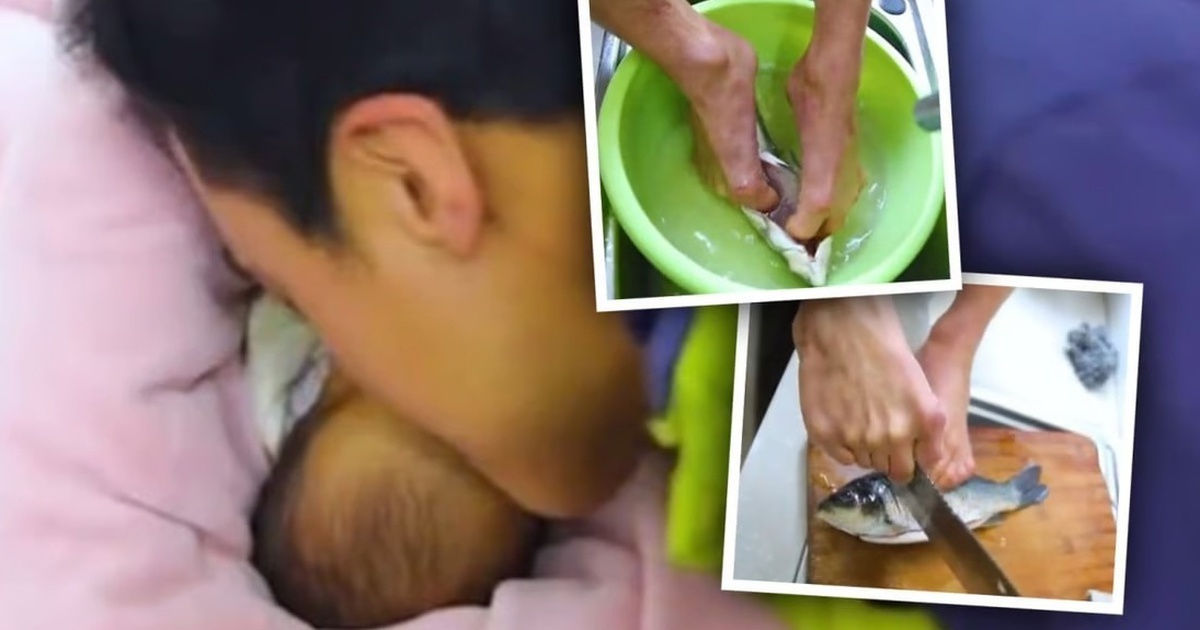 Chồng trẻ không có tay chăm sóc vợ và con mới sinh bằng chân thật cảm động