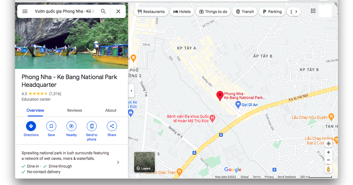 Động Phong Nha bị Google Maps dời về… Bình Dương