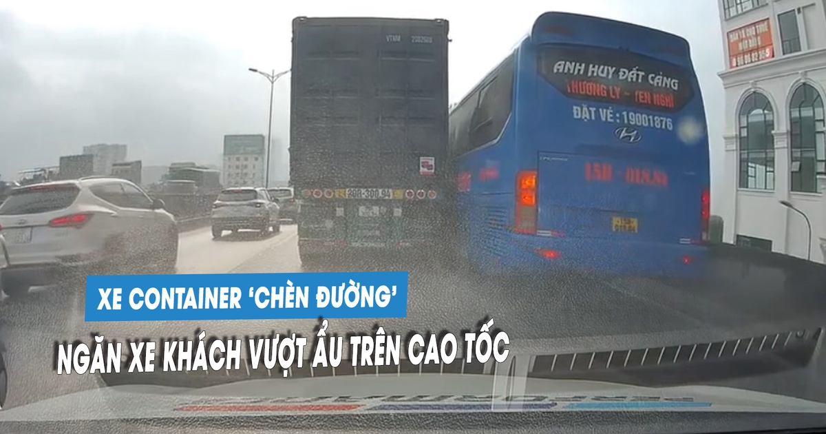 Tài xế xe container quyết 'chèn đường', không cho xe khách vượt trên ...