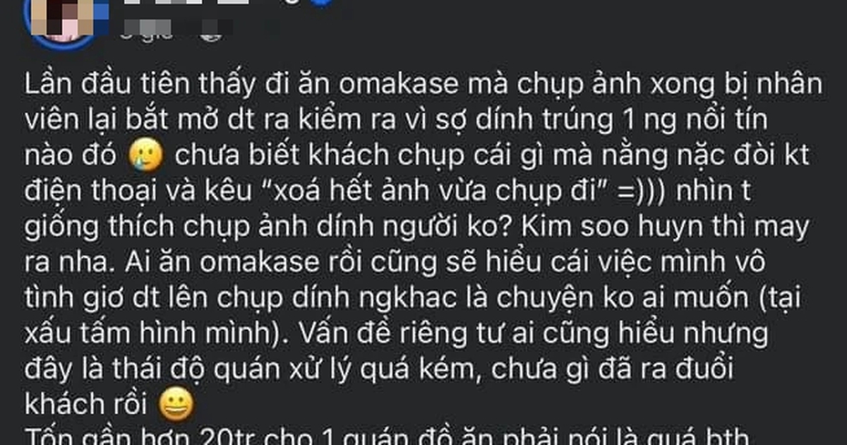 Nhà hàng ở TP.HCM bị tố yêu cầu khách xóa hình vì sợ dính người nổi tiếng