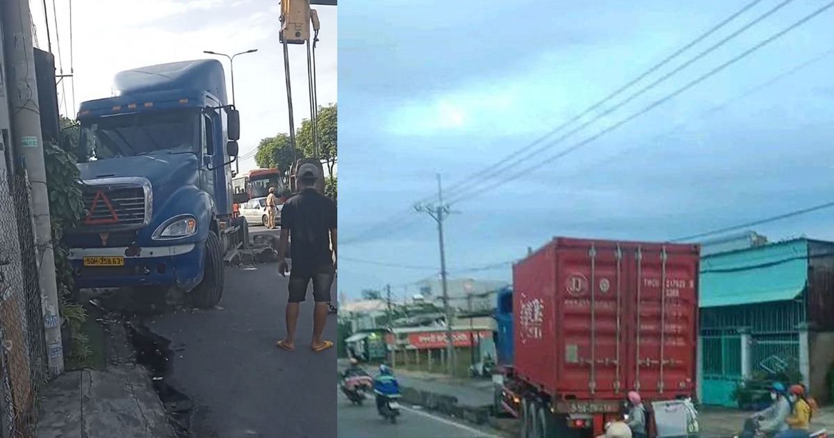 Xe container tông dải phân cách lao vào nhà dân trên quốc lộ 22