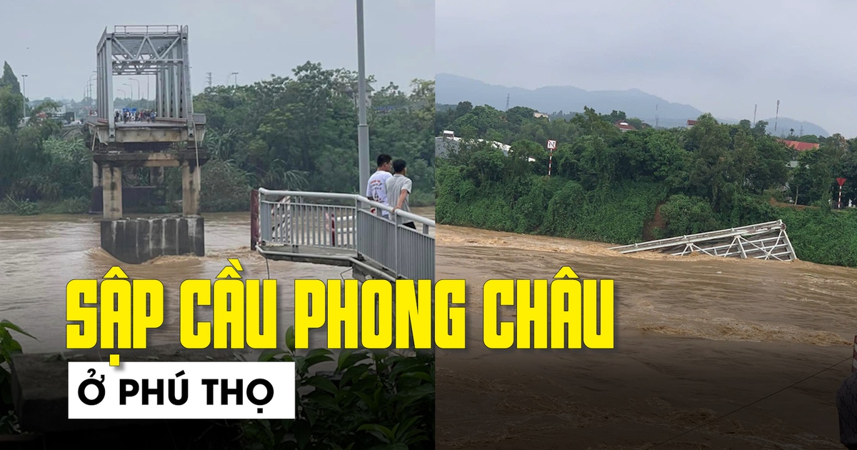 Cận cảnh cầu Phong Châu sập kinh hoàng sau bão số 3 (Yagi)