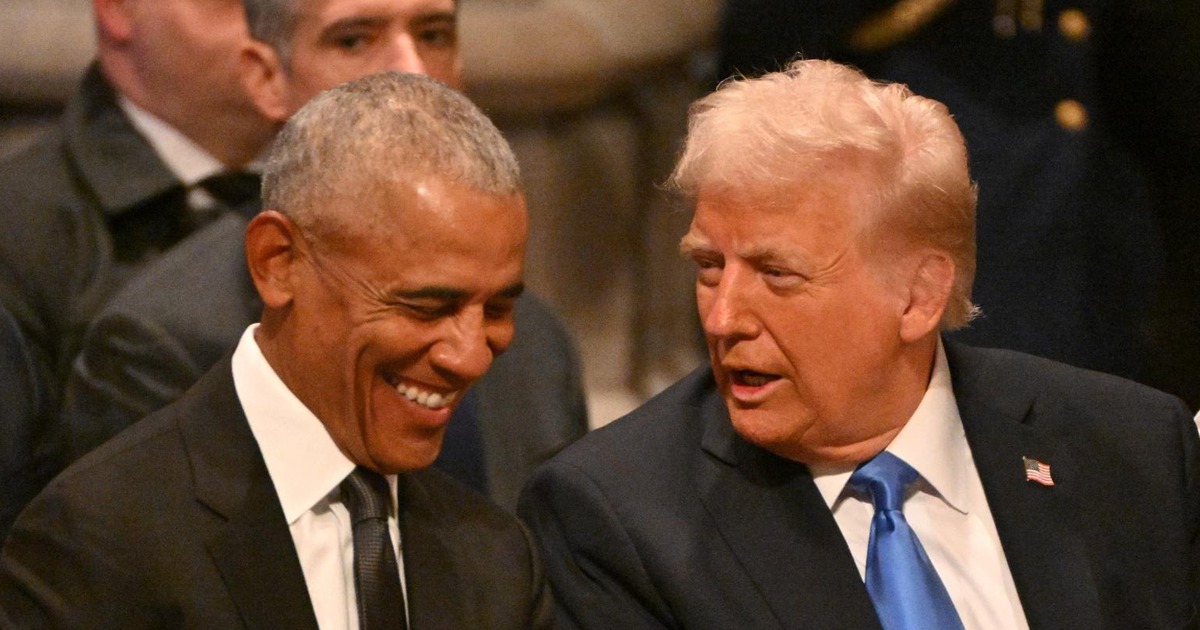 What did Mr. Trump say that made Mr. Obama laugh at Mr. Carter’s funeral?