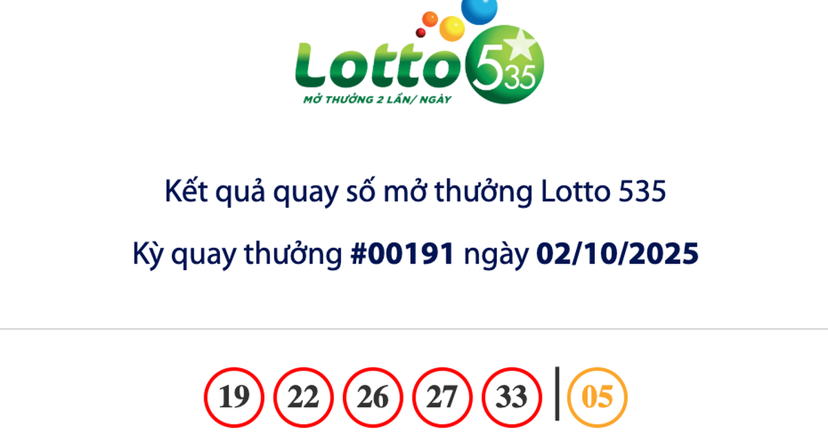 Kết quả xổ số Lotto 5/35 Vietlott trưa 2.10, chờ chia giải độc đắc 14,9 tỉ đồng
