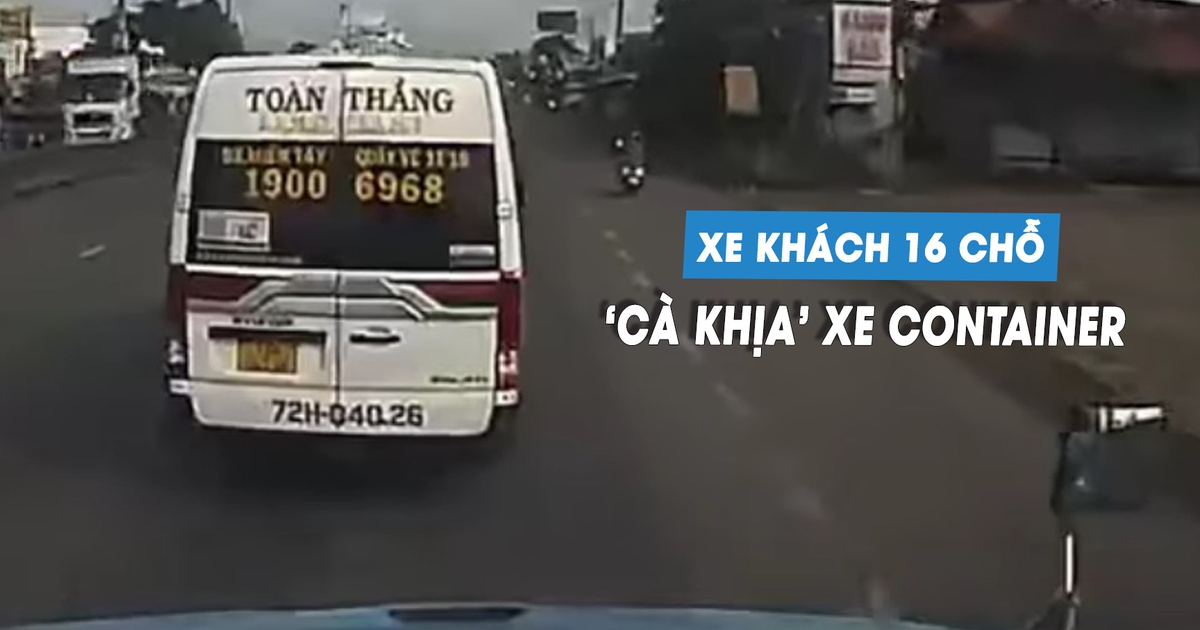 Tài xế lái xe khách 16 chỗ lạng lách, chèn đường xe container như 'tự sát'