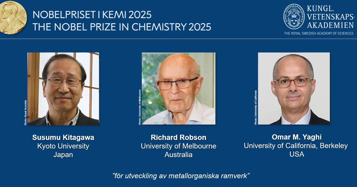 Nobel H&oacute;a học 2025 vinh danh c&ocirc;ng tr&igrave;nh ph&aacute;t triển khung kim loại hữu cơ