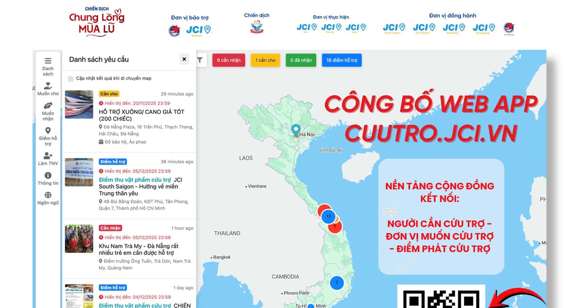 Website cứu trợ khẩn cấp ra mắt, kết nối người d&acirc;n v&ugrave;ng ngập lụt v&agrave; nh&agrave; hảo t&acirc;m