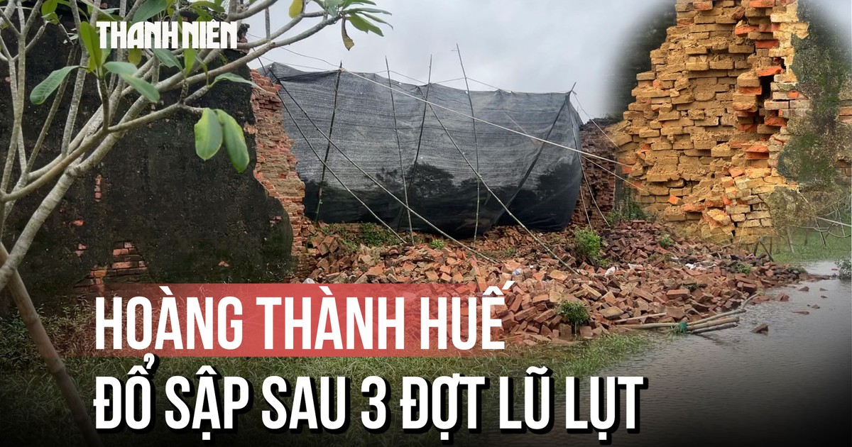 Cận cảnh Hoàng thành Huế đổ sập vì lũ lụt, lộ gạch nham nhở