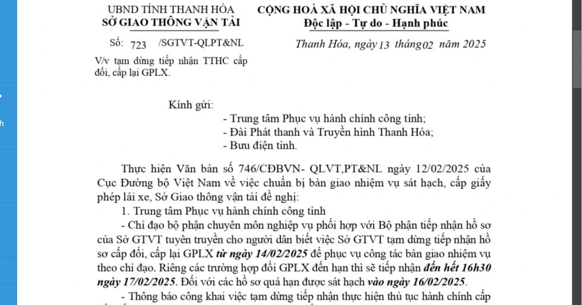 Kh&ocirc;ng tạm dừng cấp đổi giấy ph&eacute;p l&aacute;i xe trong thời gian chuyển giao