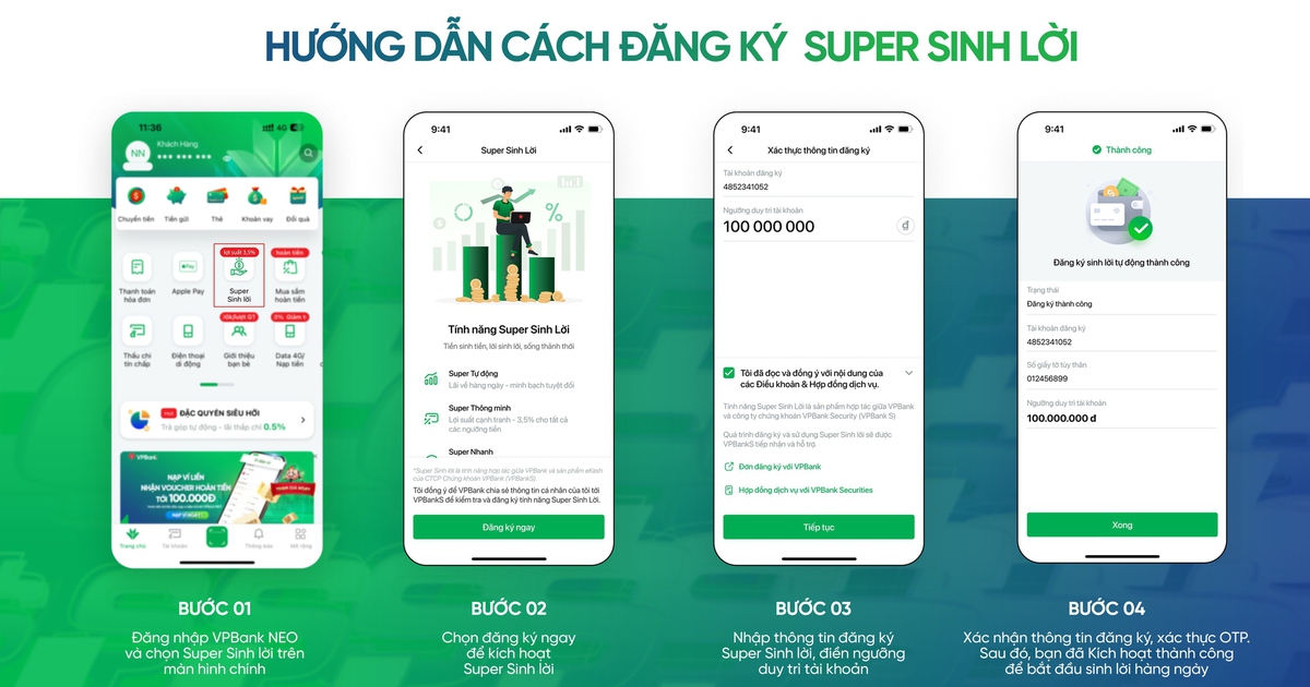 Chỉ 1 phút đăng ký Super Sinh Lời - tiền nhàn rỗi sinh sôi không ngừng