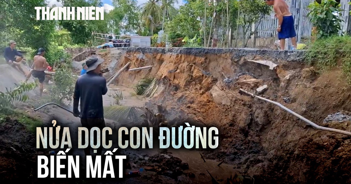 Cận cảnh sạt lở ‘nuốt chửng’ tuyến đường nông thôn ở Cần Thơ