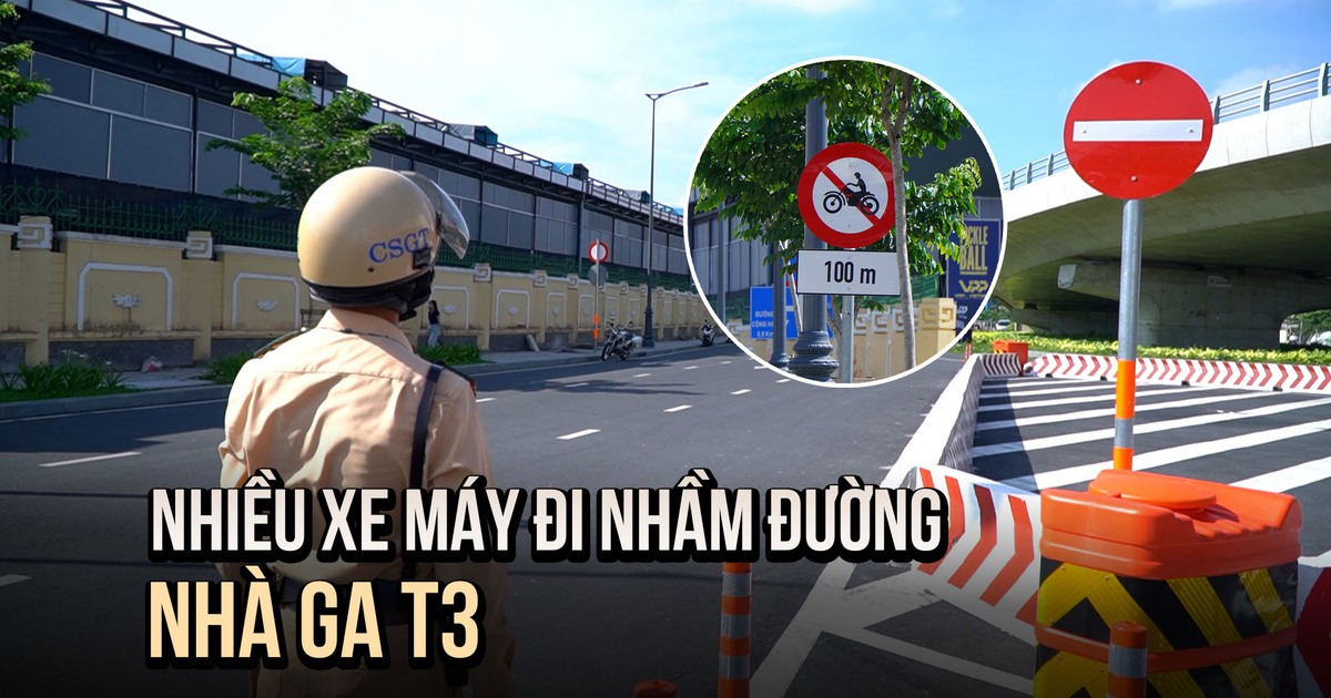 Nhiều xe máy bị CSGT nhắc nhở vì đi nhầm đường cấm vào Nhà ga T3 Nhiều xe máy bị CSGT nhắc nhở vì đi nhầm đường cấm vào Nhà ga T3