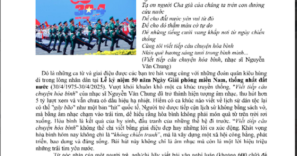 Học sinh xúc động khi 'viết tiếp câu chuyện hòa bình' vào đề thi thử tốt nghiệp