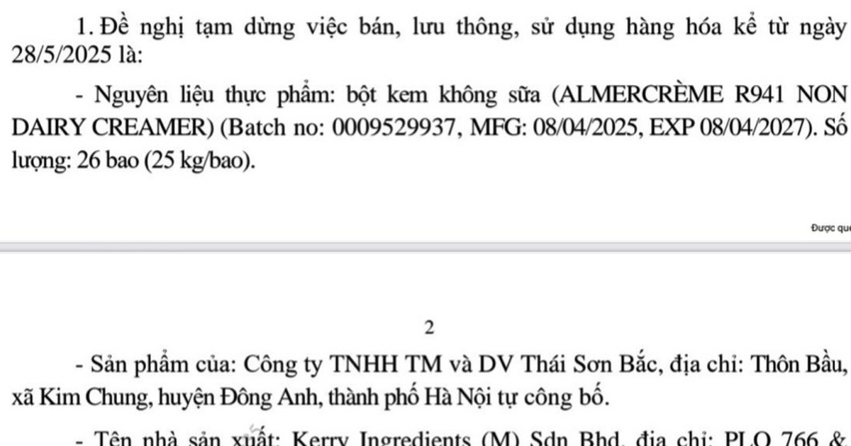 Tạm dừng lưu thông, sử dụng nguyên liệu bột kem không sữa do vi phạm ghi nhãn
