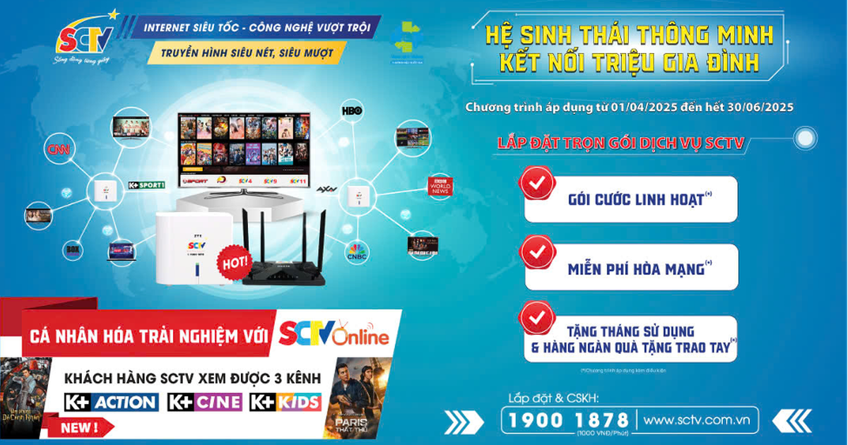 Ưu đãi cực hấp dẫn khi lắp Internet SCTV trong tháng 5 và 6.2025