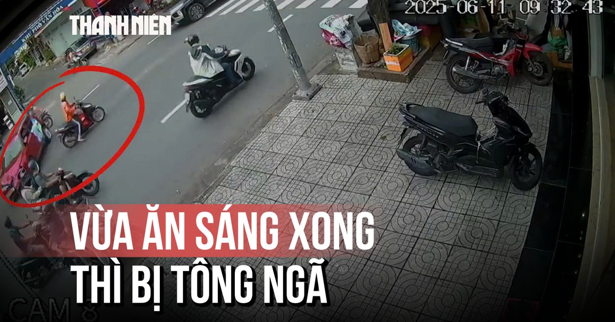Vừa ăn xong tô hủ tiếu thì bị tông ngã ra đường