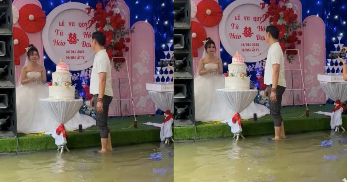 Cô dâu ở Huế khóc nhìn rạp cưới ngập nước, khách mời xắn quần dự tiệc