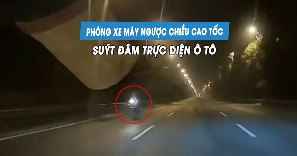 'Thót tim' xe máy phóng ngược chiều trên cao tốc, suýt đâm trực diện ô tô con