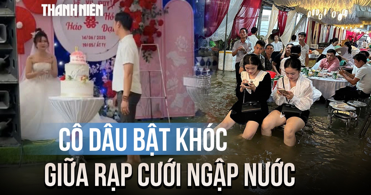 Cô dâu Huế khóc nức nở giữa rạp cưới ngập nước, khách lội nước đến dự tiệc