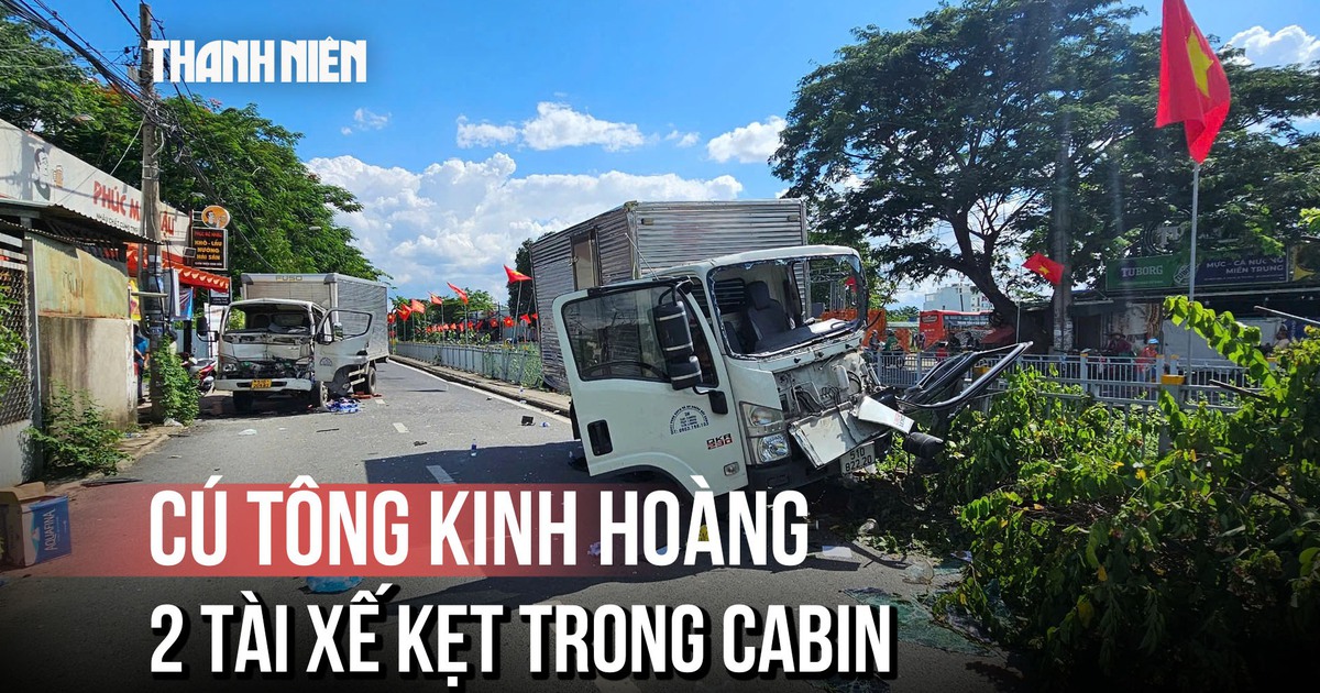 Cận cảnh hai xe tải tông nhau kinh hoàng ở Tân Phú
