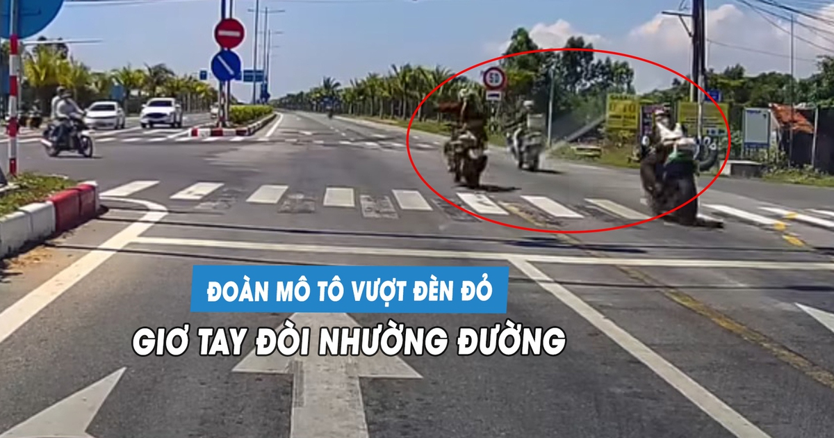 Đoàn xe phân khối lớn phóng như bay vượt đèn đỏ, giơ tay yêu cầu nhường đường