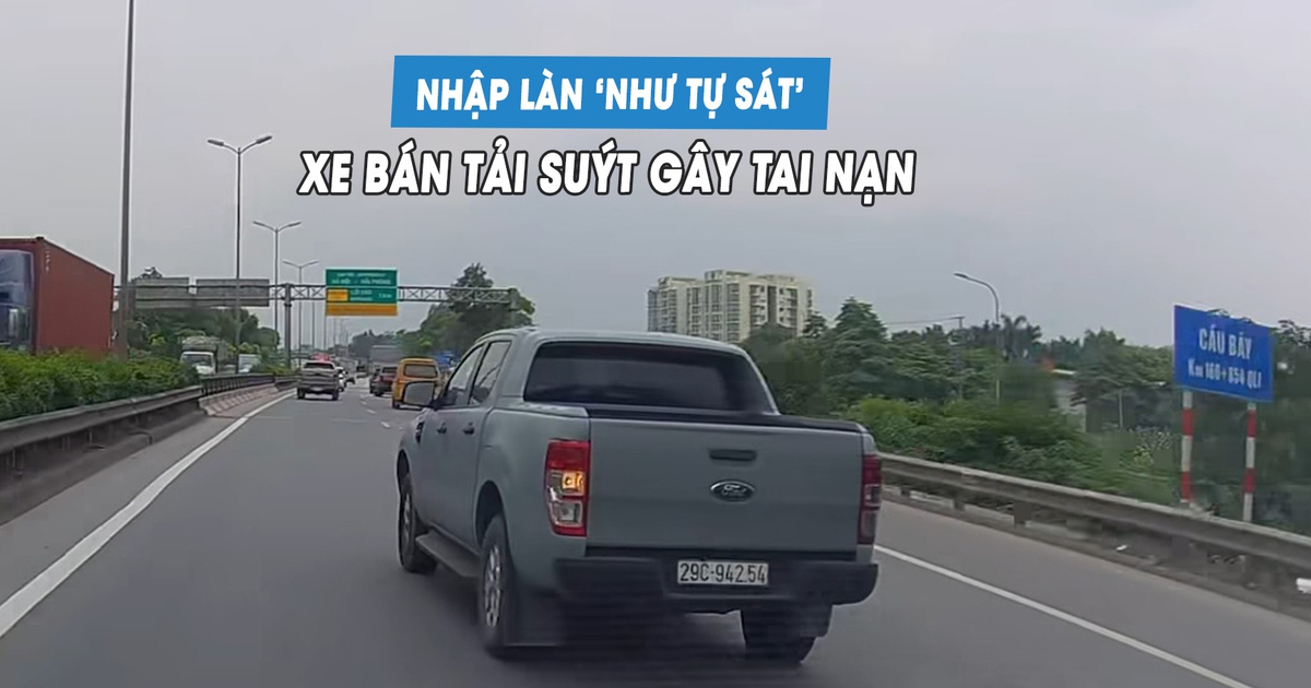 Xe bán tải nhập làn cao tốc suýt gây tai nạn liên hoàn