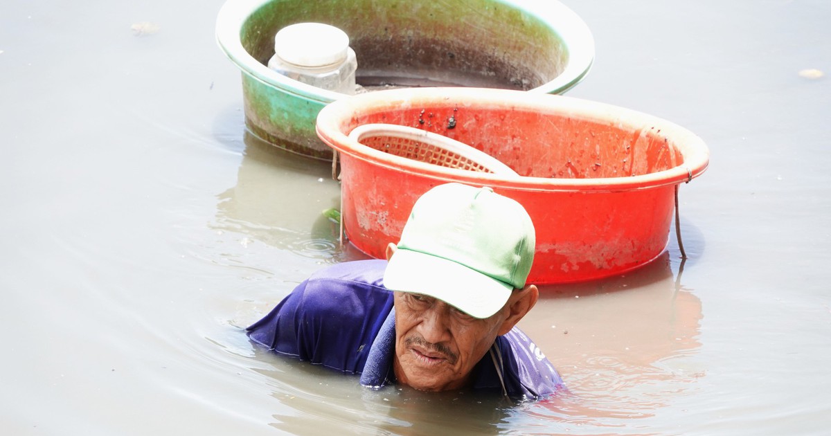 Người miền T&acirc;y mưu sinh: Lặn hụp vớt tr&ugrave;n chỉ giữa d&ograve;ng nước đen ng&ograve;m