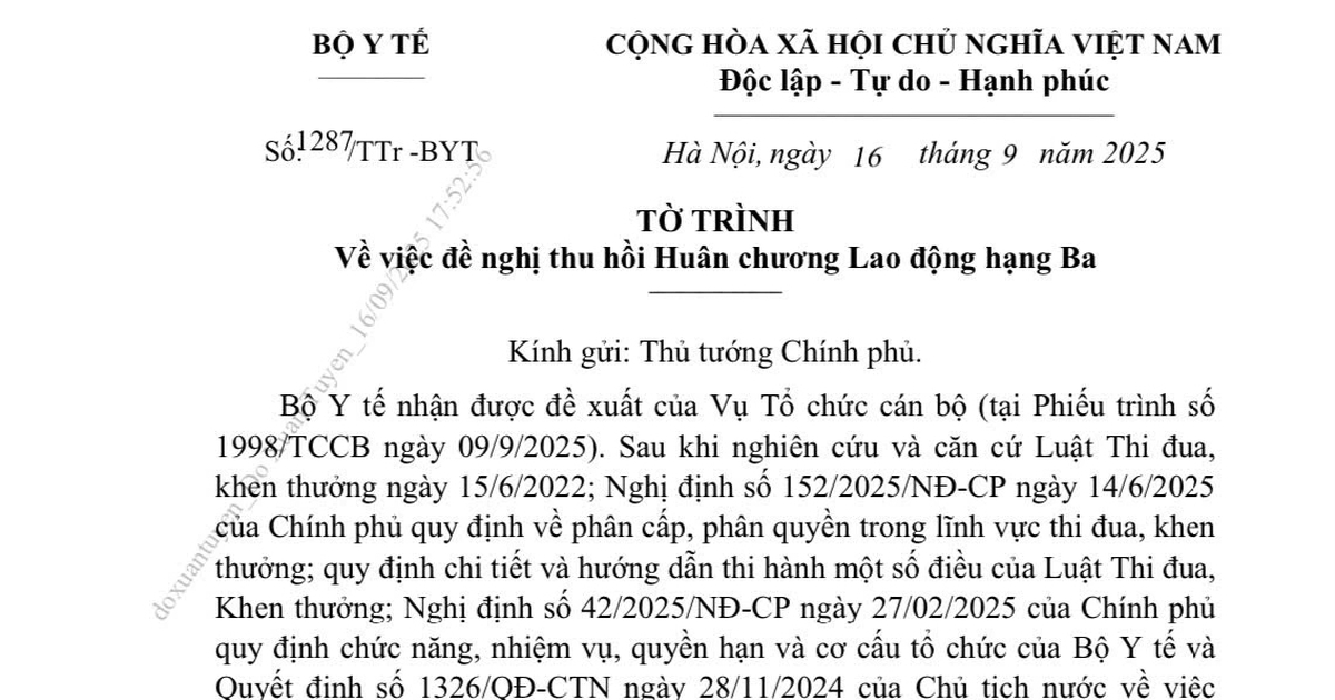 Đề nghị thu hồi Huân chương Lao động đối với Viện trưởng Viện Sức khỏe tâm thần