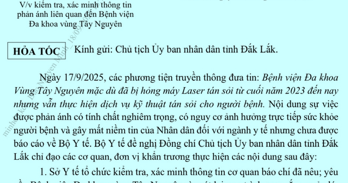 Xác minh thông tin Bệnh viện vùng Tây nguyên tán sỏi cho bệnh nhân khi máy hỏng