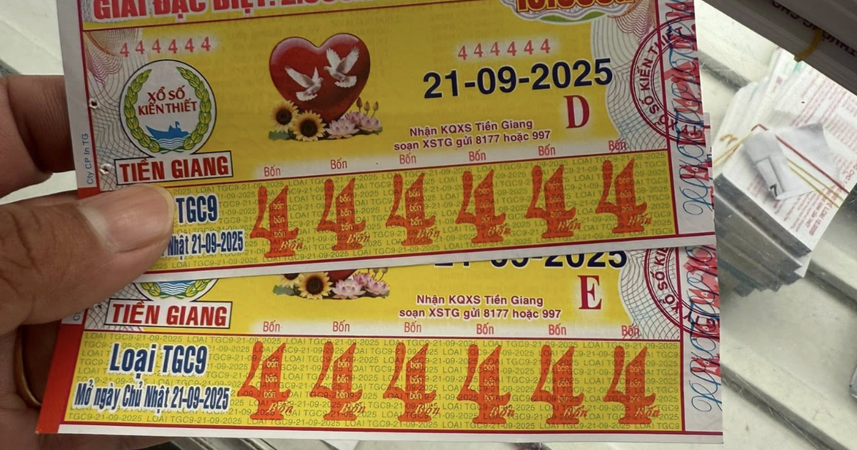 Hiếm gặp: Hai v&eacute; số d&atilde;y 444444 tr&uacute;ng xổ số miền Nam đ&agrave;i Tiền Giang