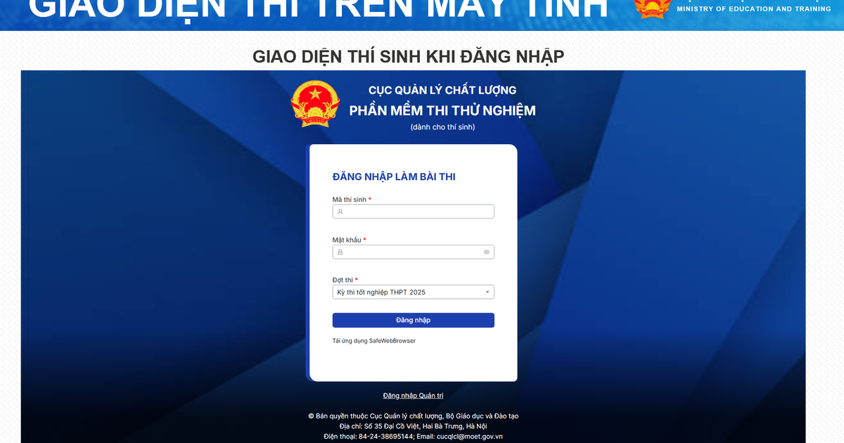 Giao diện bài thi tốt nghiệp THPT trên máy tính