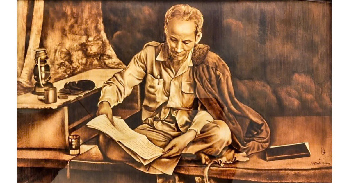 Nghệ nhân U.90 vẽ hơn 50.000 tranh Bác Hồ, Bác Tôn bằng lá thốt nốt