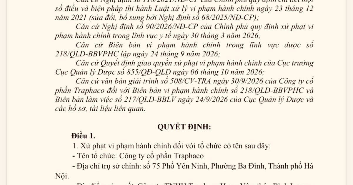 Công ty Traphaco bị phạt 160 triệu do vi phạm hành chính liên quan nhiều lô thuốc