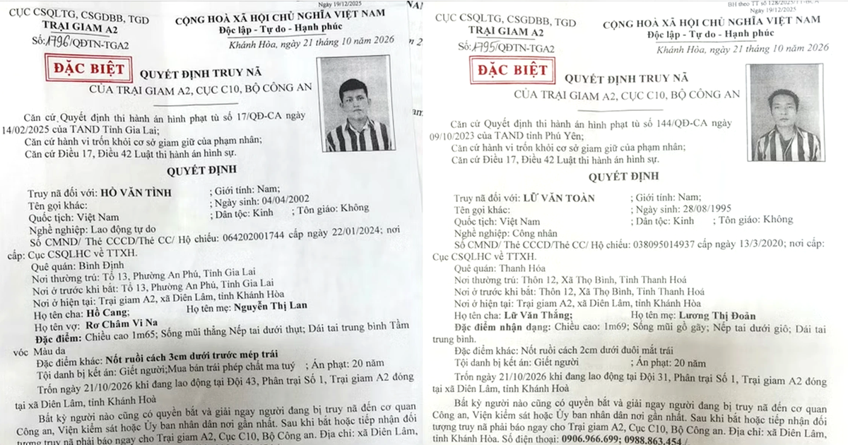 Khởi tố vụ án, truy nã đặc biệt 4 phạm nhân trốn khỏi Trại giam A2