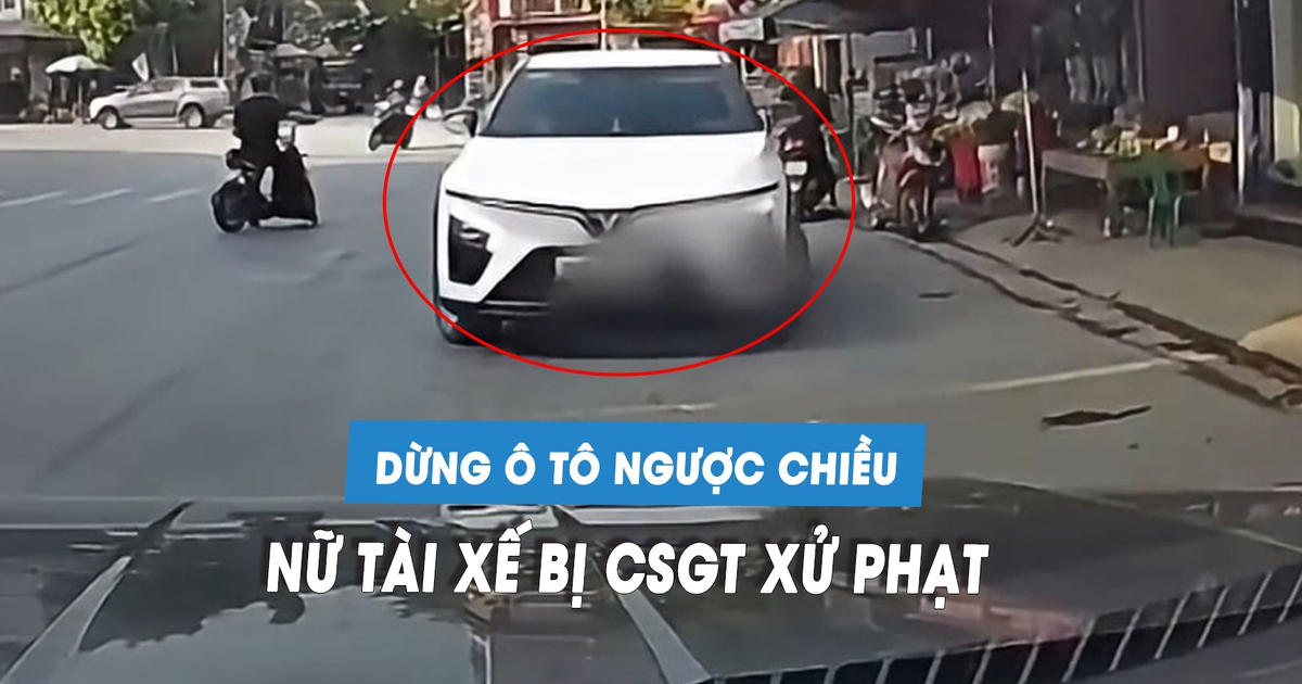 Nữ tài xế bị CSGT xử phạt vì dừng ô tô ngược chiều trên quốc lộ