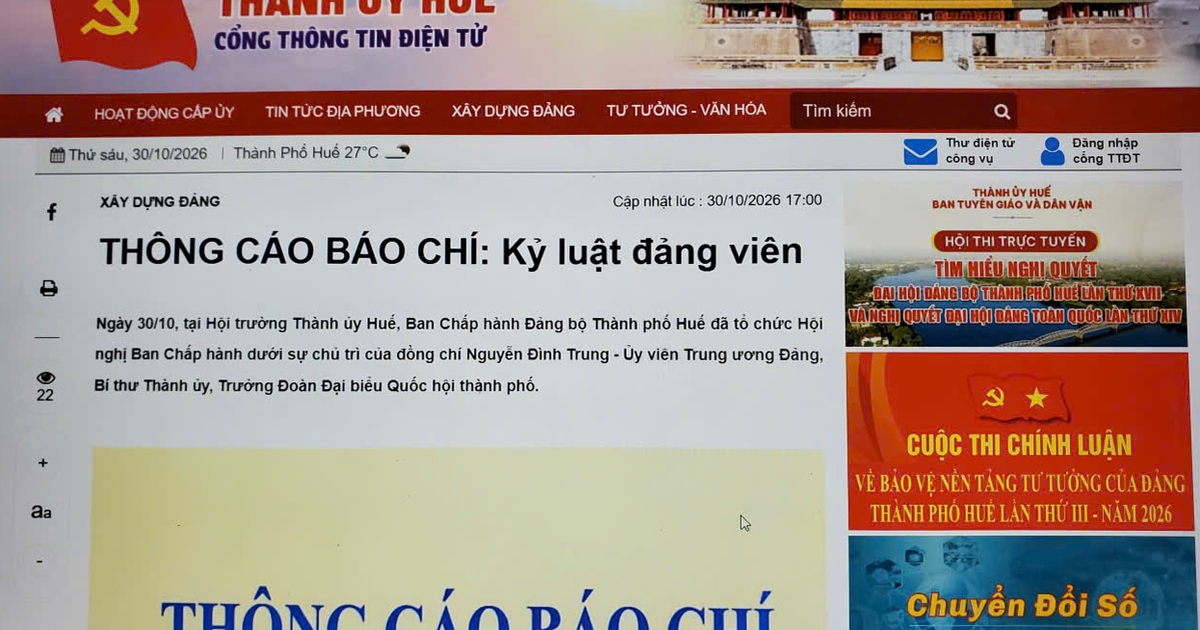 Một cán bộ Thường vụ Tỉnh ủy về hưu ở Huế bị kỷ luật cảnh cáo