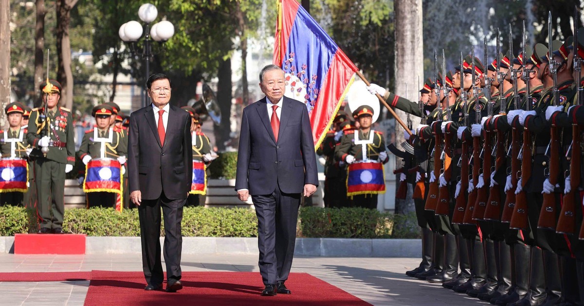 Lễ đón Tổng Bí thư Tô Lâm thăm cấp nhà nước tới Lào