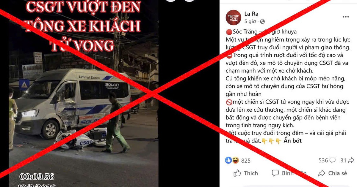 Công an Cần Thơ bác tin 'CSGT vượt đèn đỏ tông xe khách, 1 chiến sĩ tử vong'