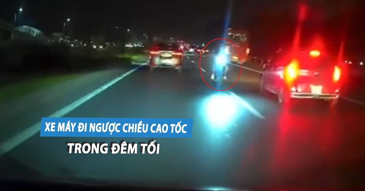 Xe máy chạy ngược chiều trên cao tốc, nhiều tài xế ô tô 'thót tim' phanh gấp