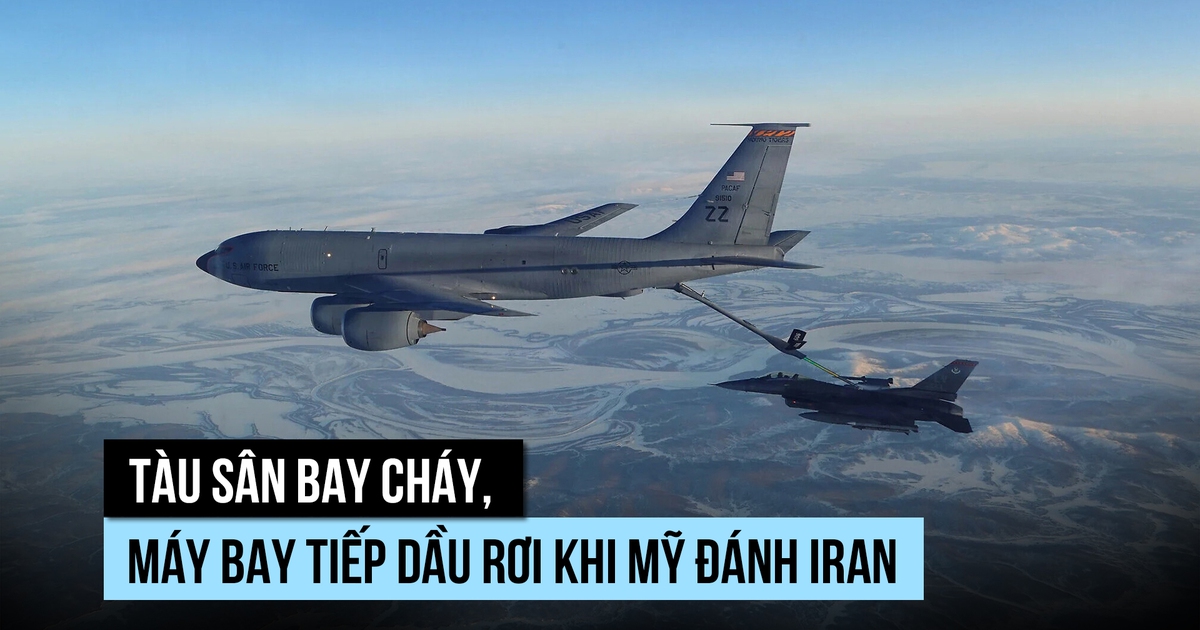 Tàu sân bay cháy, máy bay tiếp dầu rơi khi Mỹ đánh Iran