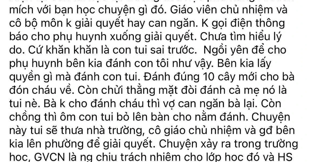 Dừng đứng lớp đối với 2 giáo viên chứng kiến phụ huynh vào trường đánh học sinh