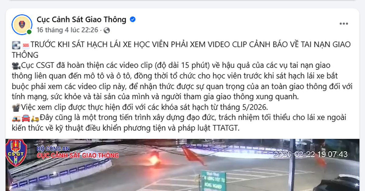 Trước khi thi sát hạch lái xe phải xem clip cảnh báo về tai nạn giao thông